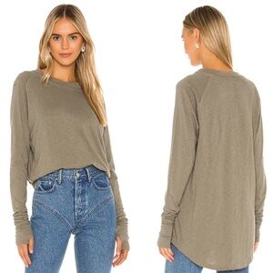 We The Free Arden Tee Olive Green Long Sleeve Oversized Thumb Cotton Small